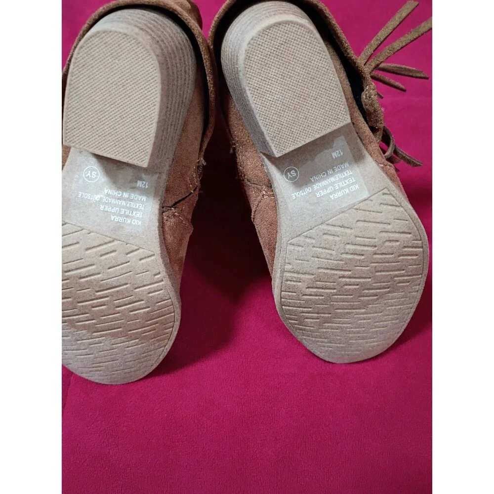 brown Jellypop Kurra kids' fringe boots featuring a soft. Size 12      #18